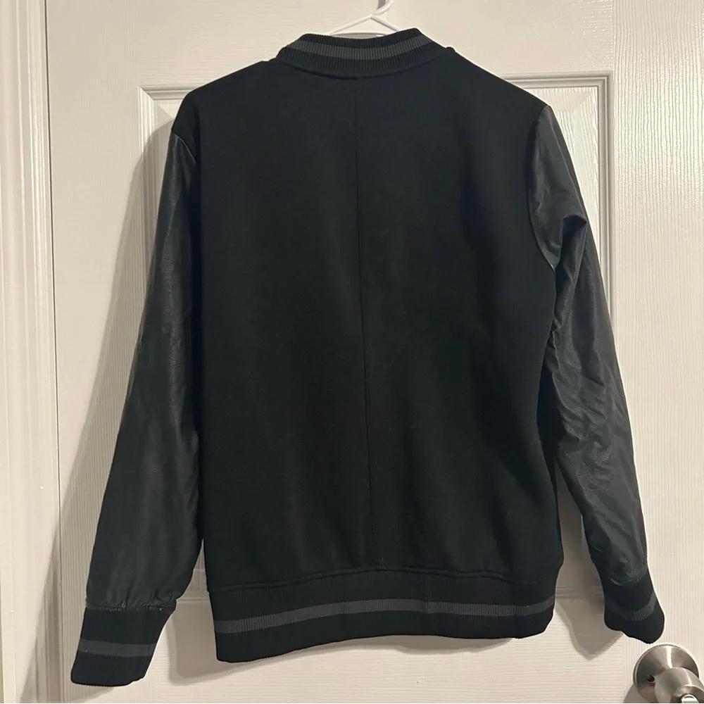 G by Guess Men's Leather Sleeves Button Down Baseball Bomber Jacket